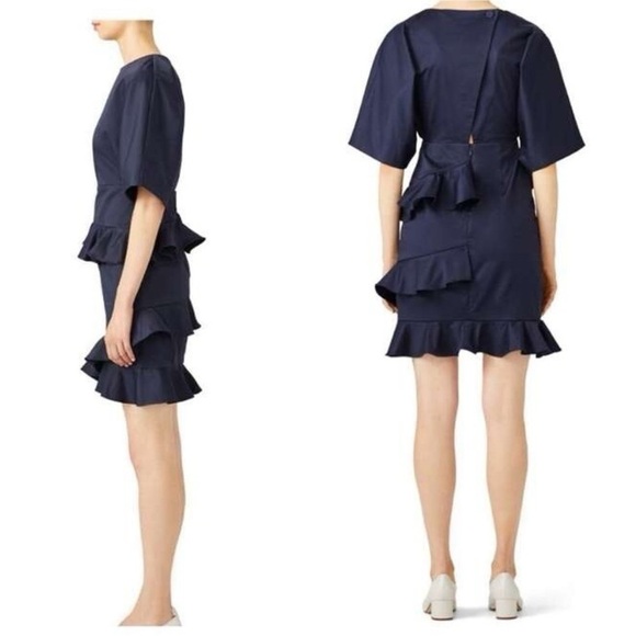 Fame and Partners Navy Blue Mini Cocktail Dress Ruffle Layered Cotton Size Small - Picture 1 of 10